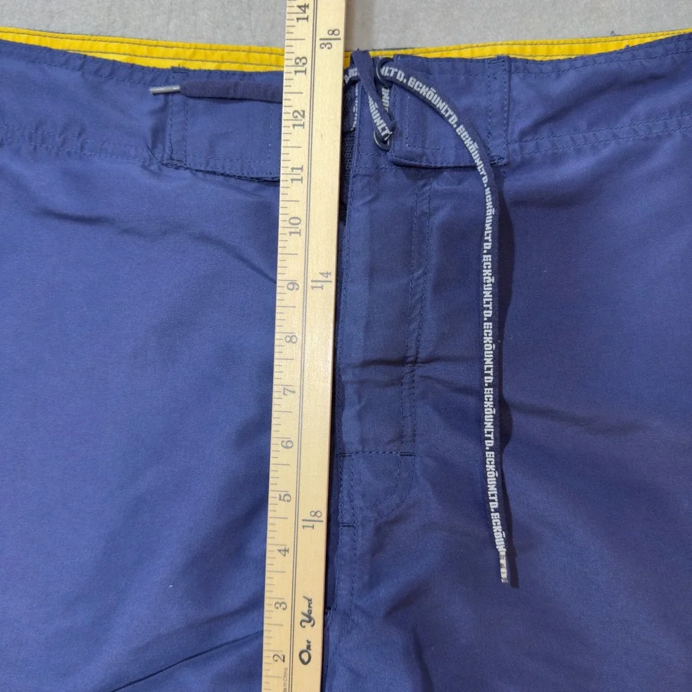 Ecko Unltd Mens Navy Blue Yellow Rhino Logo Board Shorts Swim Trunks Size 40 Y2K